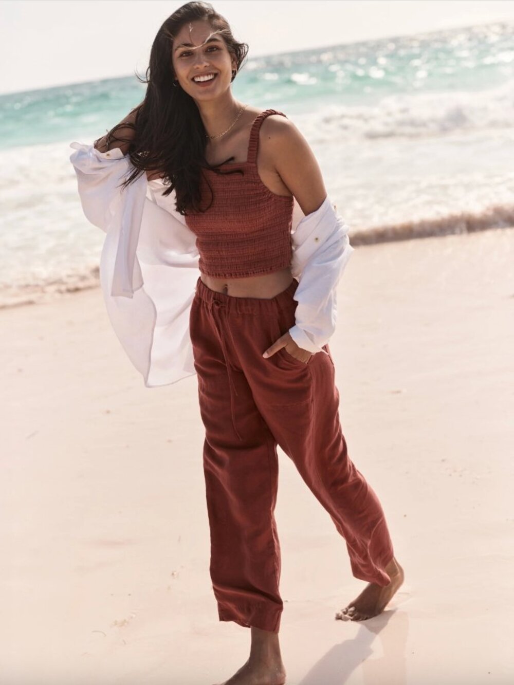 Marine Layer Linen Drawstring Straight Leg Pant size Large